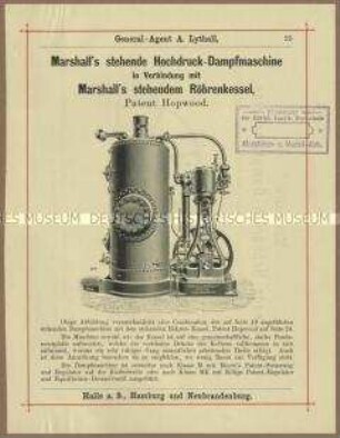 Dampfmaschinen von der Firma Marshall, Sons und Co in England