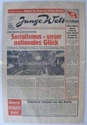 Tageszeitung der FDJ "Junge Welt" zum VI. Parteitag der SED