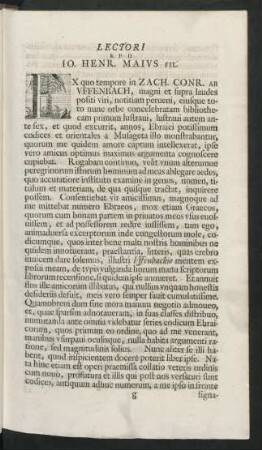 Lectori S. P. D. Jo. Henr. Maius Fil.