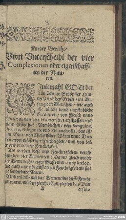 Kurtzer Bericht, Vom Unterscheidt der vier Complexionen oder eigenschafften der Naturen