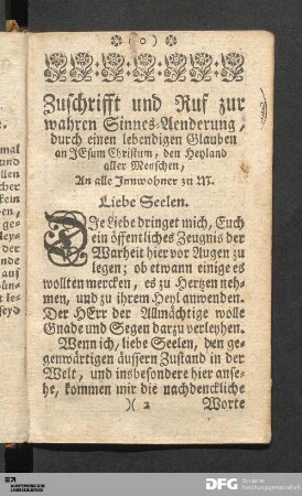 Zuschrifft und Ruf zur wahren Sinnes-Aenderung...