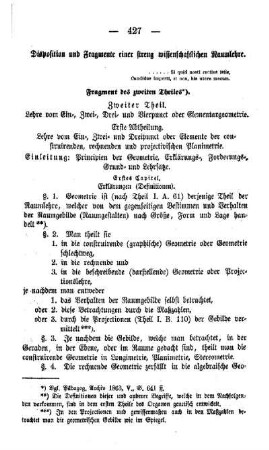 Disposition und Fragmente einer streng wissenschaftlichen Raumlehre