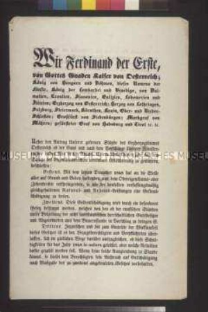 Verordnung von Ferdinand I. Kaiser von Österreich über die Abschaffung der Feudallasten im Erzherzogtum Enns