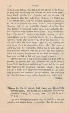 448-450 [Rezension] Boehmer, Julius, Reich Gottes und Menschensohn im Buche Daniel