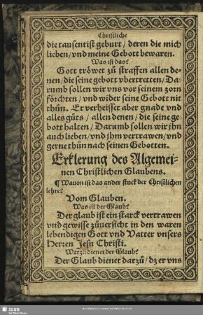 Erklerung des Algemeinen Christlichen Glaubens