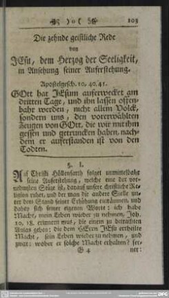 Die zehndte geistliche Rede von Jesu, dem Herzog der Seeligkeit, in Ansehung seiner Auferstehung