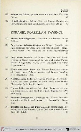 Keramik, Porzellan, Fayence (Nr. 277-341)