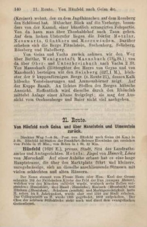 21. Route. Von Hünfeld nach Geisa und über Haselstein und Ulmenstein zurück.