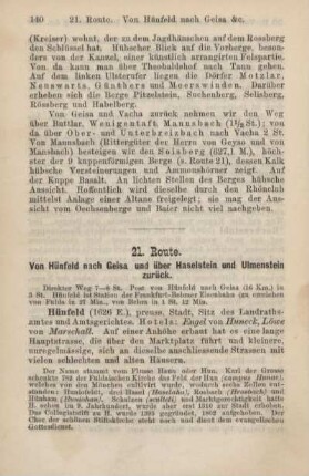 21. Route. Von Hünfeld nach Geisa und über Haselstein und Ulmenstein zurück.