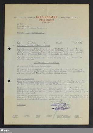 Schnellpressenfabrik Koenig & Bauer, Aktiengesellschaft, Werk Leipzig : Rechnung