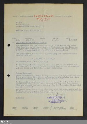 Schnellpressenfabrik Koenig & Bauer, Aktiengesellschaft, Werk Leipzig : Rechnung