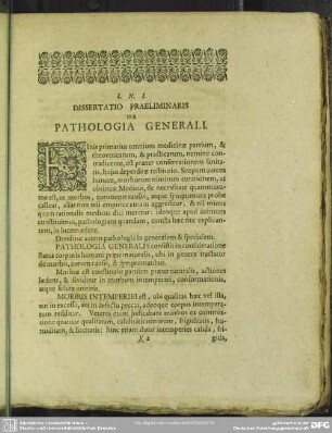 Dissertatio Praeliminaris De Pathologia Generali