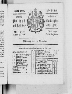 46tes Stück., Ausgabe vom 17. November 1790