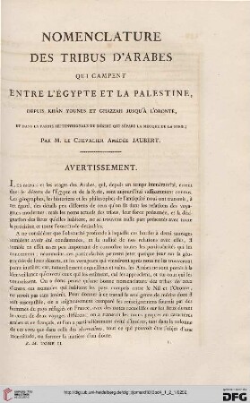 Nomenclature des tribus d'Arabes qui campent entre l'Égypte et la Palestine