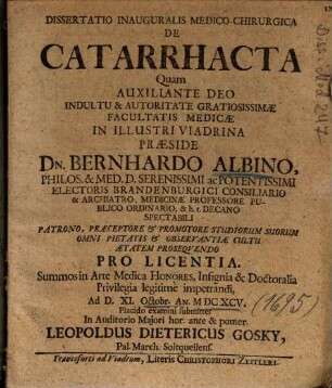 Dissertatio Inauguralis Medico-Chirurgica De Catarrhacta