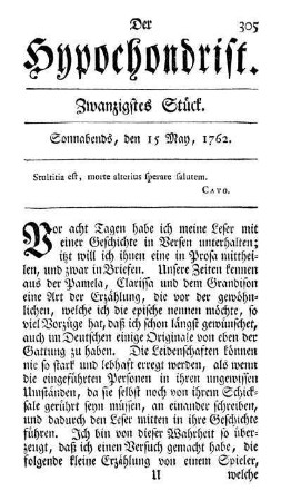 Zwanzigstes Stück. Sonnabends, den 15 May, 1762.