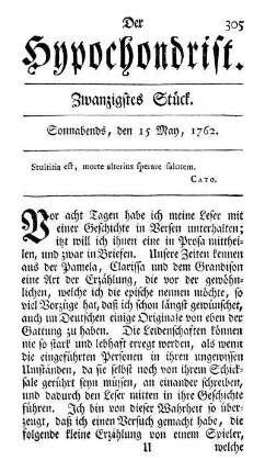 Zwanzigstes Stück. Sonnabends, den 15 May, 1762.
