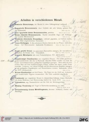 Arbeiten in verschiedenem Metall (Nr. 70-83)