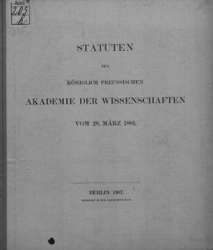 Statuten der Königlich Preussischen Akademie der Wissenschaften vom 28. März 1881