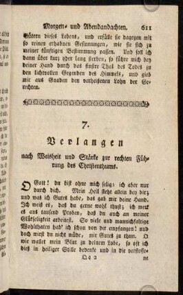 611-621, 7. Verlangen nach Weisheit und Stärke zur rechten Führung des Christenthums.
