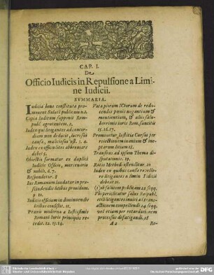 Cap. I. De Officio Iudicis in Repulsione a Limine Iudicii