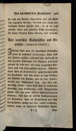 405-416, Von innerlichen Geschwülsten und Gewächsen (tumores interni)