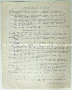 Hektografiertes Programm der Familien-Veranstaltungen der SPD Berlin im Sommer 1915