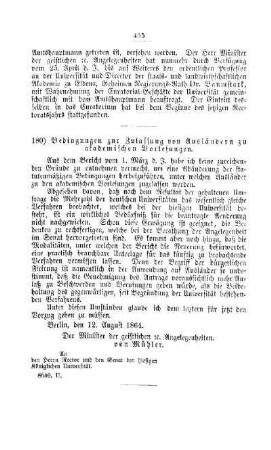 Bedingungen zur Zulassung von Ausländern zu akademischen Vorlesungen : [II. Akademien und Universitäten]