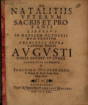 De Natalitiis Veterum Sacris Et Profanis Libellus