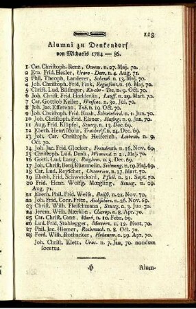 Alumni zu Denkendorf von Michaelis 1784-86.