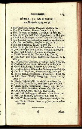 Alumni zu Denkendorf von Michaelis 1784-86.