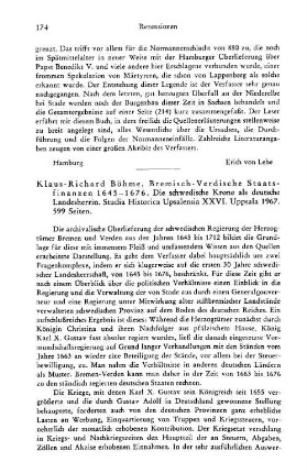 Böhme, Klaus-Richard :: Bremisch-Verdische Staatsfinanzen 1645 - 1676, die schwedische Krone als deutsche Landesherrin, (Studia Historica Upsalensia, 26) : Uppsala, 1967