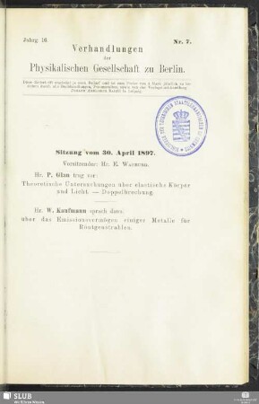 Sitzung vom 30. April 1897
