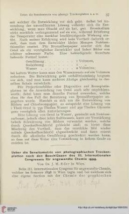 13: Ueber die Sensitometrie von photographischen Trockenplatten nach den Beschlüssen des III. Internationalen Congresses für angewandte Chemie 1898