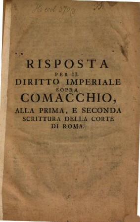 Risposta per il diritto imperiale sopra commacchio