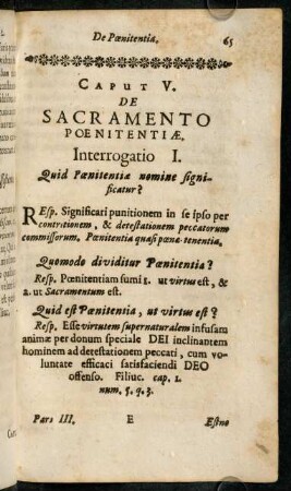 65-75, Quid Poenitentia nomine significatur? - Nónne interdum quis excusatur à Confessione, ...