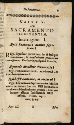 65-75, Quid Poenitentia nomine significatur? - Nónne interdum quis excusatur à Confessione, ...