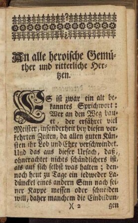 An alle heroische Gemüther und ritterliche Hertzen.