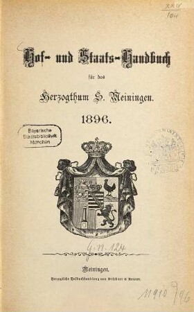 Hof- und Staats-Handbuch für das Herzogtum S.-Meiningen, 1896