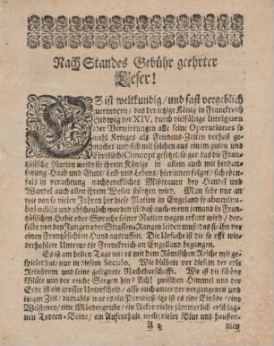 Nach Standes Gebühr geehrter Leser!