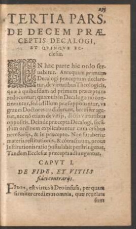 Tertia Pars, De Decem Praeceptis Decalogi, Et Quinque Ecclesiae.