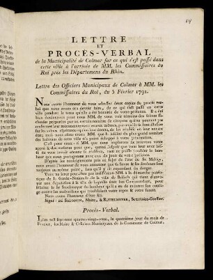 1r-2v, Lettre Et Procès-Verbal