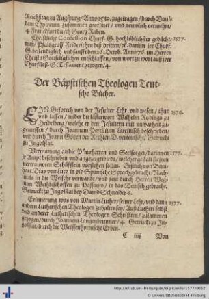 Der Bäpstischen Theologen Teutsche Bücher.