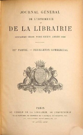 Bibliographie de la France. Partie 1, Bibliographie officielle. Livres. 1890 = Sér. 2, T. 34, Pt. 3, [1]