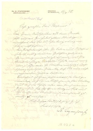 Brief des Oberbürgermeisters i.R. : Biografisches Dokument; handschriftliche Anmerkung von G. Kleinhempel