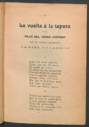 La vuelta a la tapera : Bajo del ombú coposo. - Por el cantor correntino Daniel Calderón