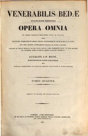 Venerabilis Bedae, Anglo-Saxonis presbyteri, opera omnia, [4]