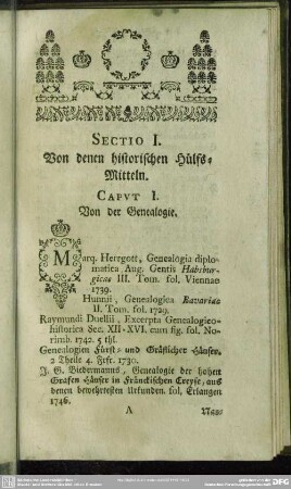 Sectio I. Von denen historischen Hülfs-Mitteln