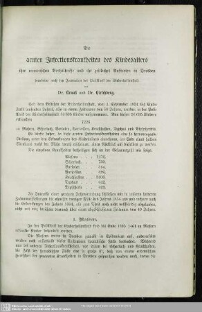 Die acuten Infectionskrankheiten des Kindesalters