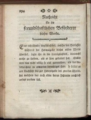 Nachricht für die freundschaftlichen Beförderer dieses Werks.